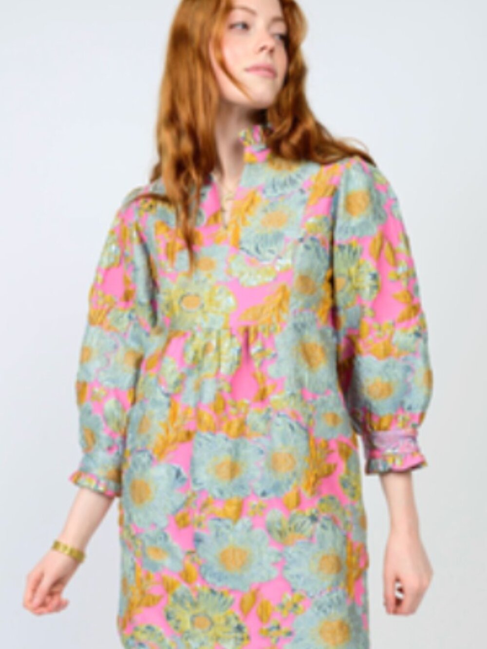 Brocade Ruffle Trim Dress - Picture 2 of 4